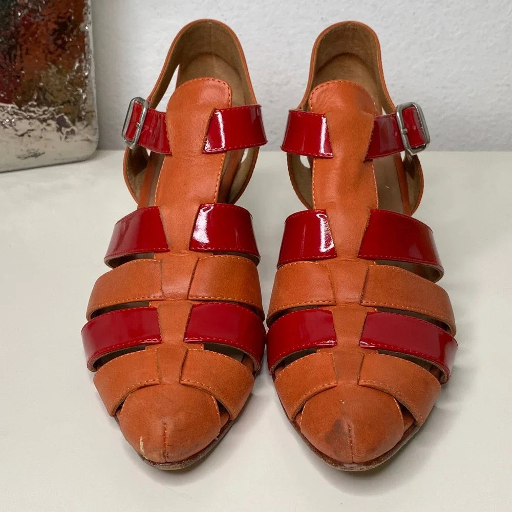 John Fluevog The Purpose‎ Objective Fisherman Heeled Sandals Multi Color Size 10